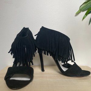 // alice + olivia suede fringe heels